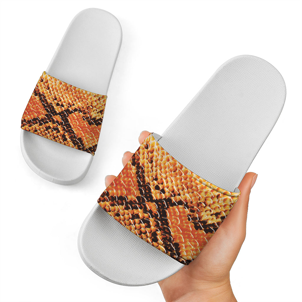 Orange Snakeskin Print White Slide Sandals