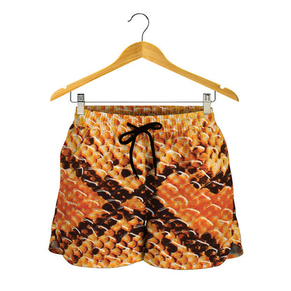 Orange Snakeskin Print Women's Shorts