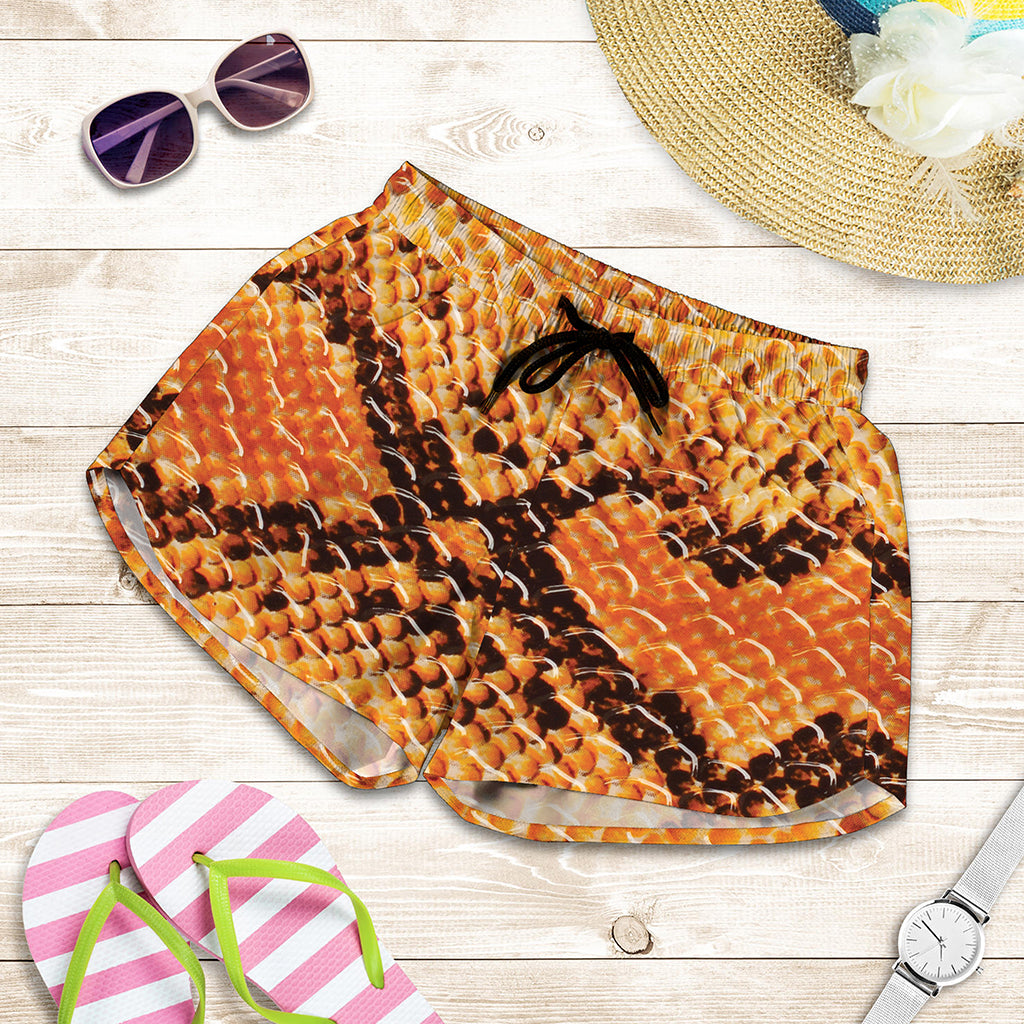 Orange Snakeskin Print Women's Shorts