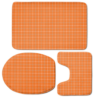 Orange Tattersall Pattern Print 3 Piece Bath Mat Set