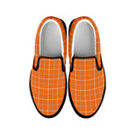 Orange Tattersall Pattern Print Black Slip On Shoes