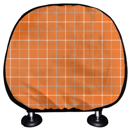 Orange Tattersall Pattern Print Car Headrest Covers
