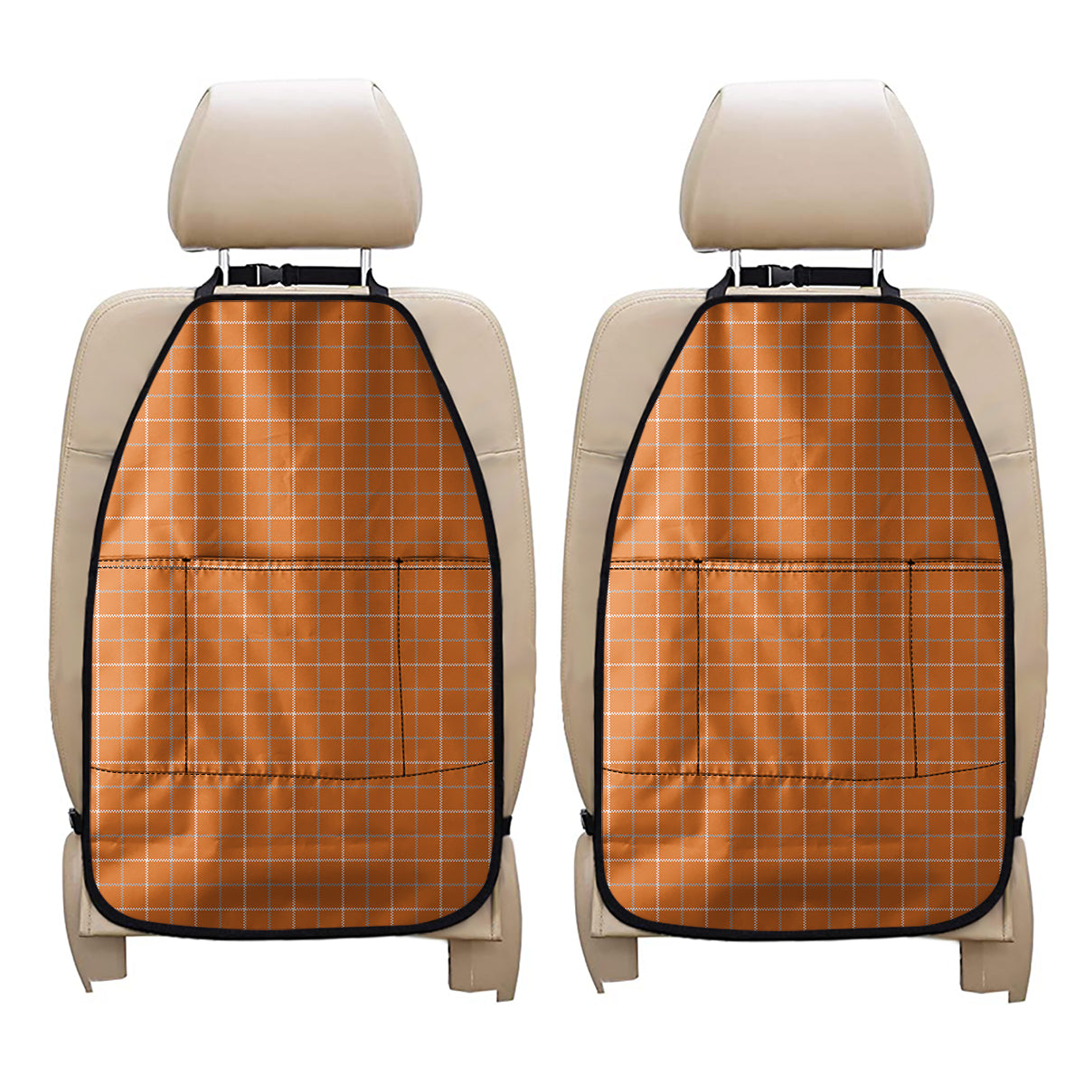 Orange Tattersall Pattern Print Car Seat Organizers