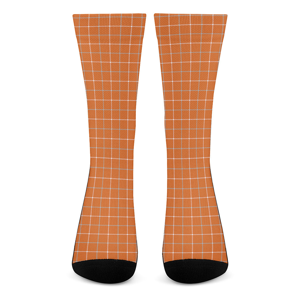 Orange Tattersall Pattern Print Crew Socks