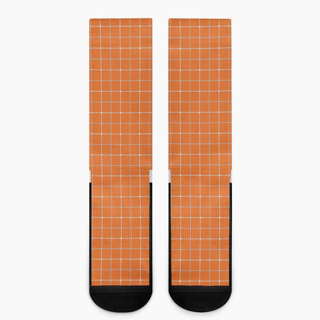 Orange Tattersall Pattern Print Crew Socks