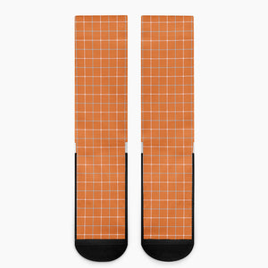 Orange Tattersall Pattern Print Crew Socks