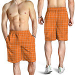 Orange Tattersall Pattern Print Men's Shorts