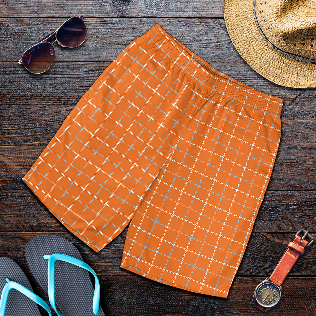 Orange Tattersall Pattern Print Men's Shorts