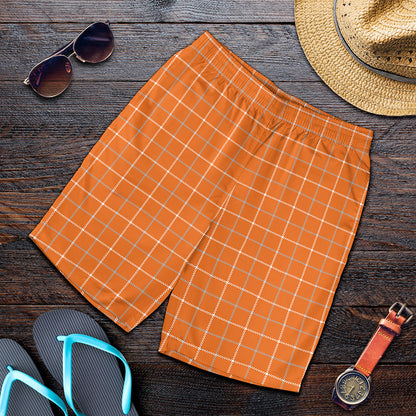 Orange Tattersall Pattern Print Men's Shorts