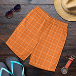 Orange Tattersall Pattern Print Men's Shorts