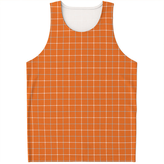 Orange Tattersall Pattern Print Men's Tank Top