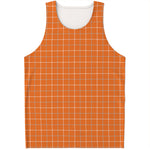 Orange Tattersall Pattern Print Men's Tank Top