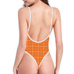 Orange Tattersall Pattern Print One Piece High Cut Swimsuit