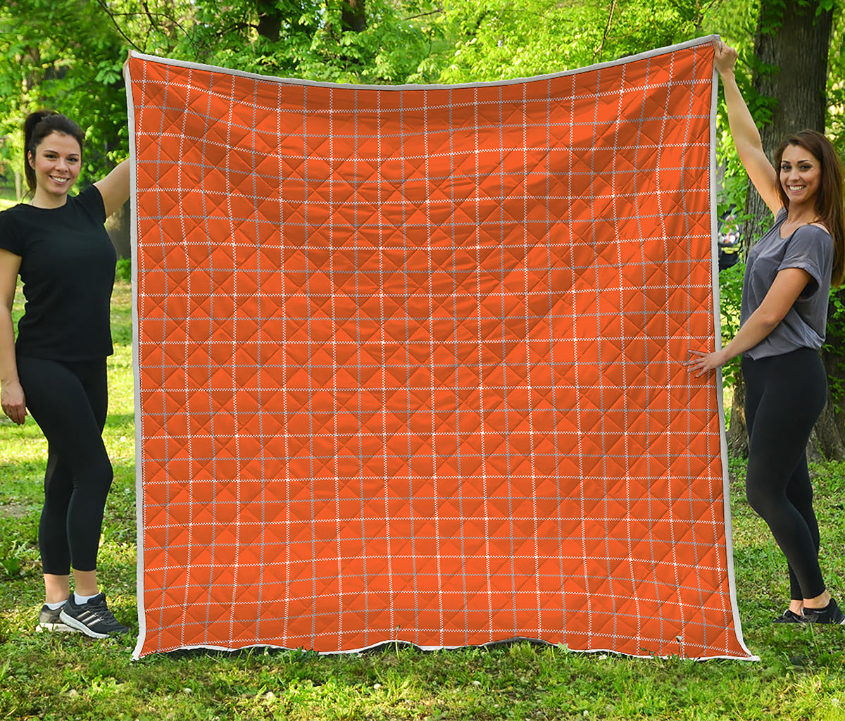 Orange Tattersall Pattern Print Quilt