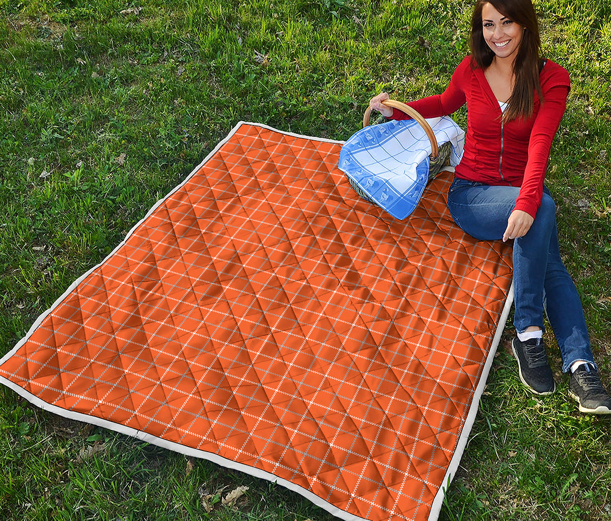Orange Tattersall Pattern Print Quilt