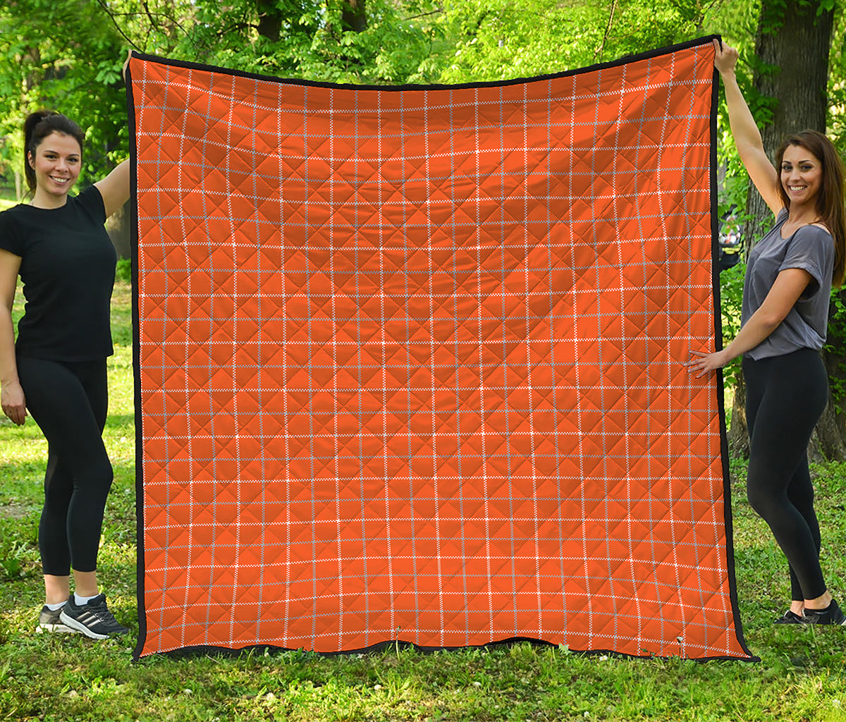 Orange Tattersall Pattern Print Quilt