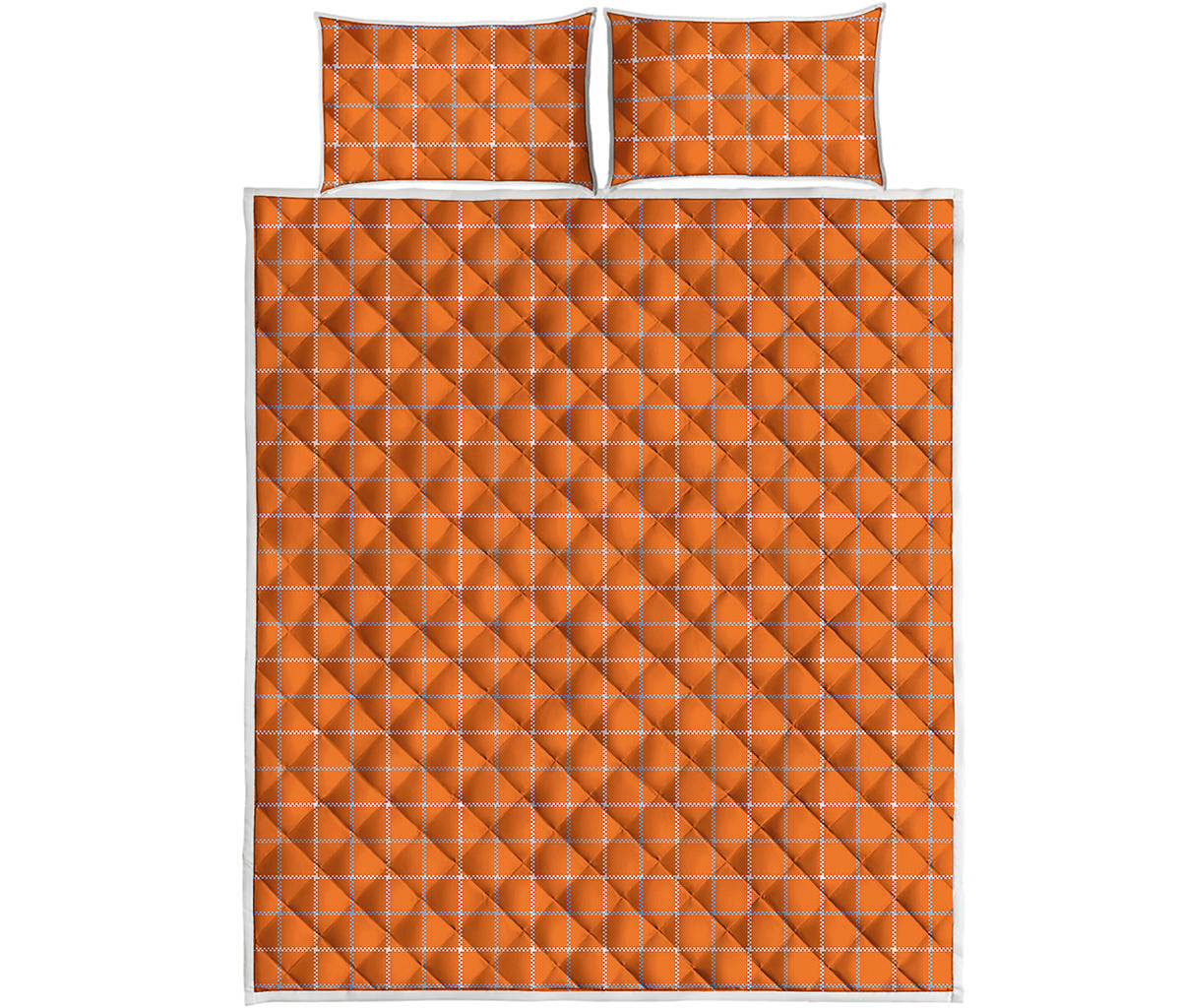 Orange Tattersall Pattern Print Quilt Bed Set