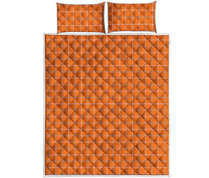 Orange Tattersall Pattern Print Quilt Bed Set