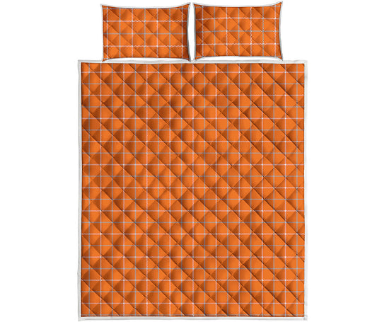 Orange Tattersall Pattern Print Quilt Bed Set