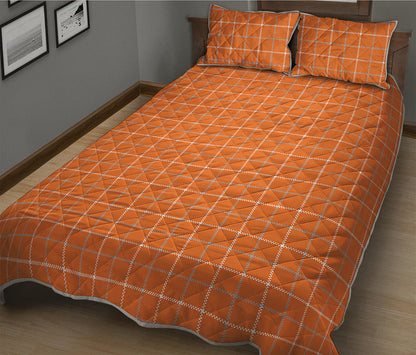 Orange Tattersall Pattern Print Quilt Bed Set