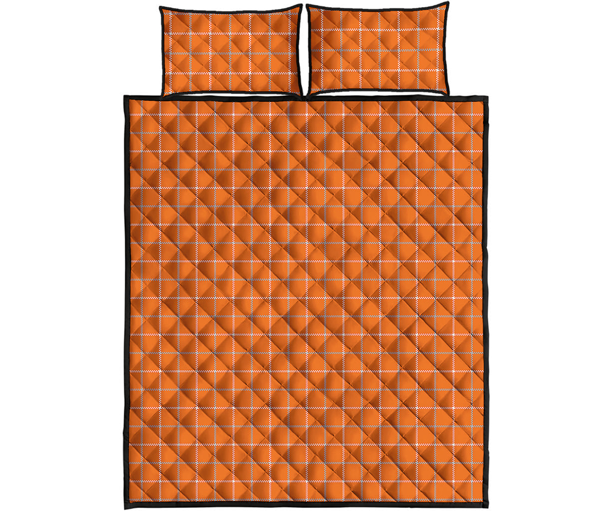 Orange Tattersall Pattern Print Quilt Bed Set