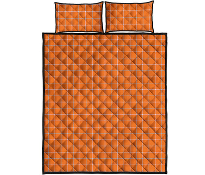 Orange Tattersall Pattern Print Quilt Bed Set