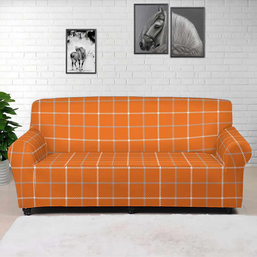 Orange Tattersall Pattern Print Sofa Cover