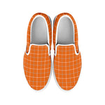 Orange Tattersall Pattern Print White Slip On Shoes