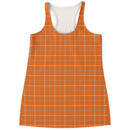 Orange Tattersall Pattern Print Women's Racerback Tank Top