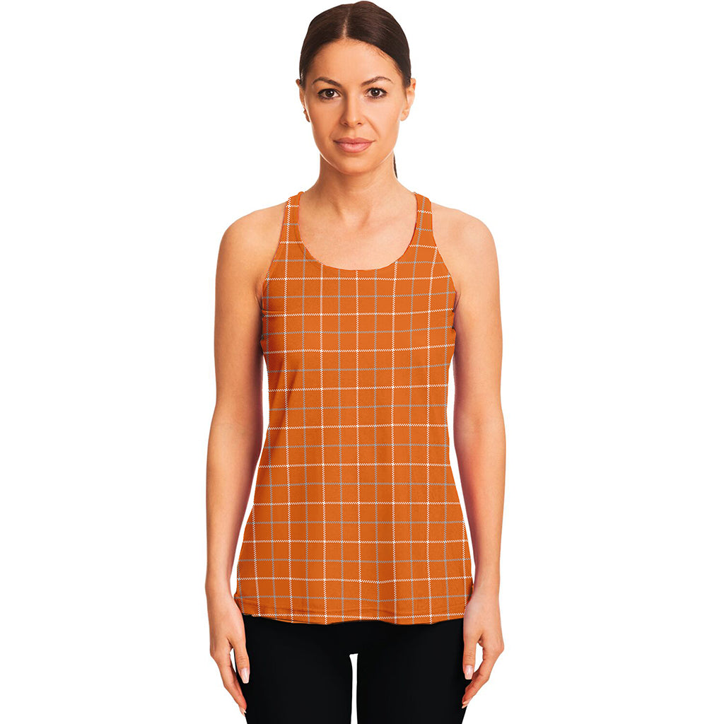 Orange Tattersall Pattern Print Women's Racerback Tank Top