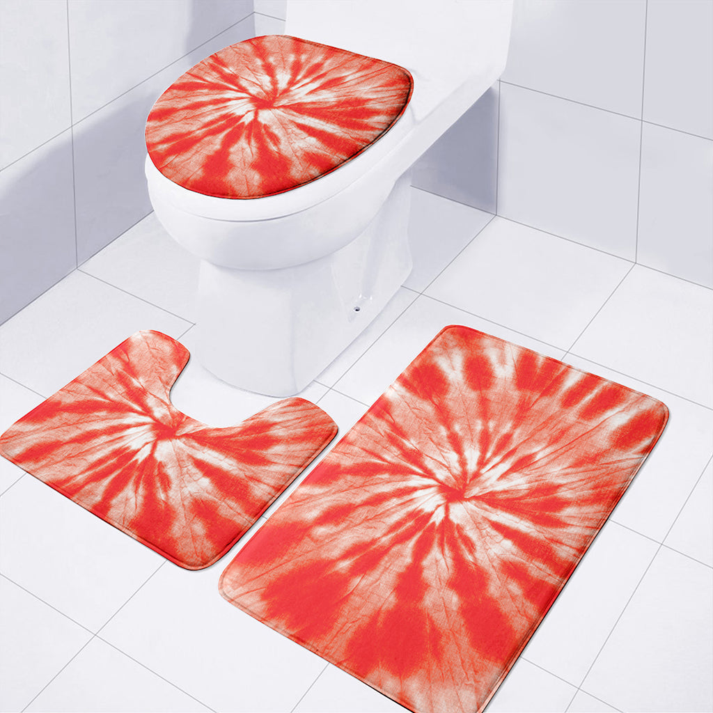 Orange Tie Dye Print 3 Piece Bath Mat Set
