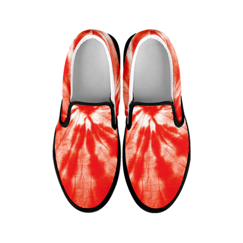 Orange Tie Dye Print Black Slip On Shoes