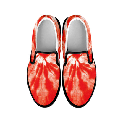 Orange Tie Dye Print Black Slip On Shoes