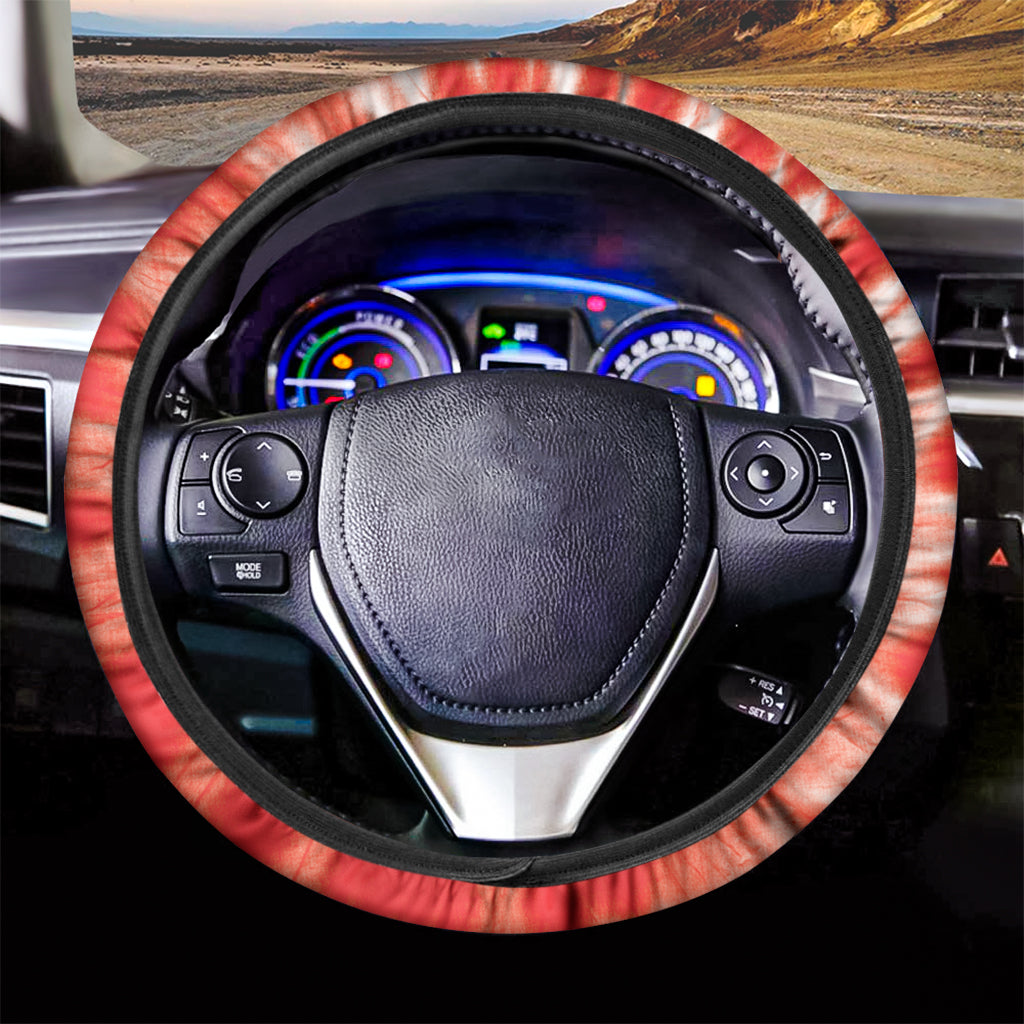 Orange Tie Dye Print Car Steering Wheel Cover