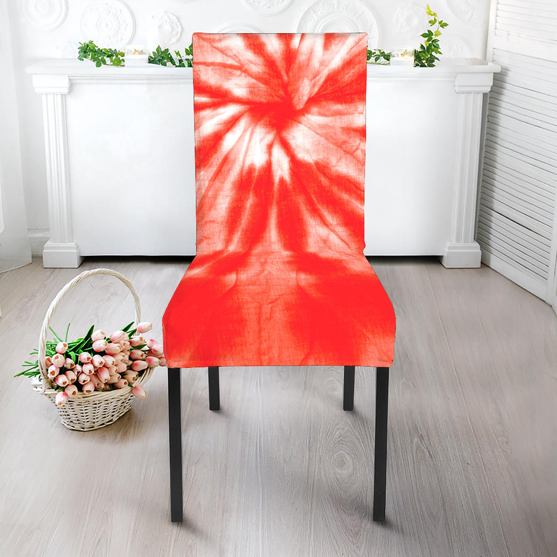 Orange Tie Dye Print Dining Chair Slipcover