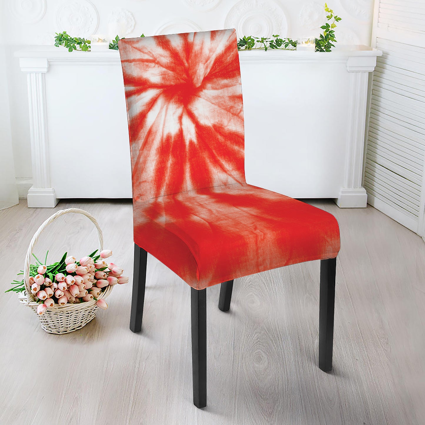 Orange Tie Dye Print Dining Chair Slipcover