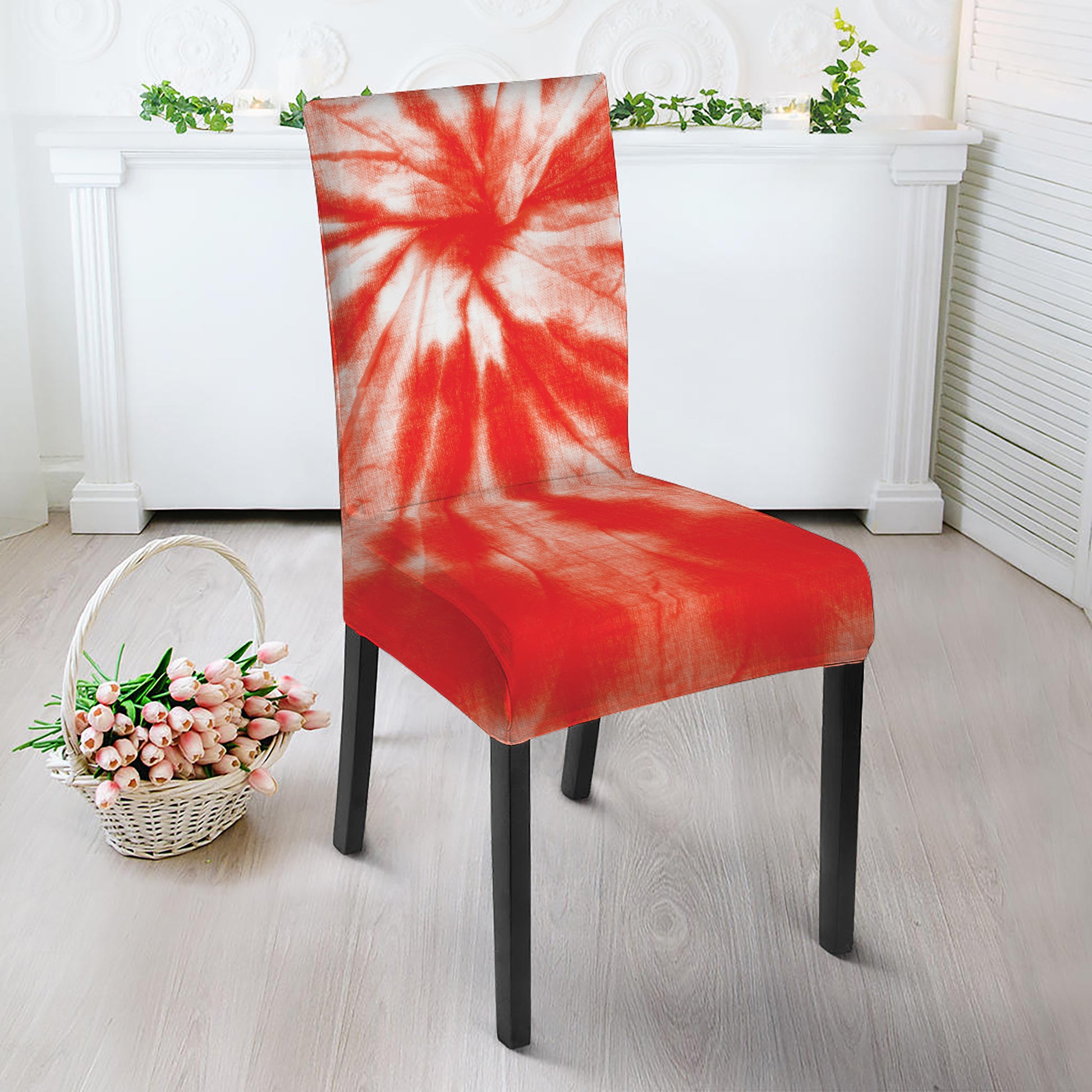 Orange Tie Dye Print Dining Chair Slipcover