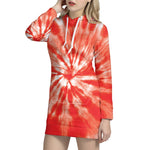 Orange Tie Dye Print Pullover Hoodie Dress