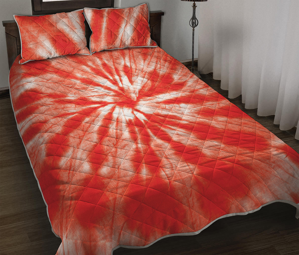 Orange Tie Dye Print Quilt Bed Set