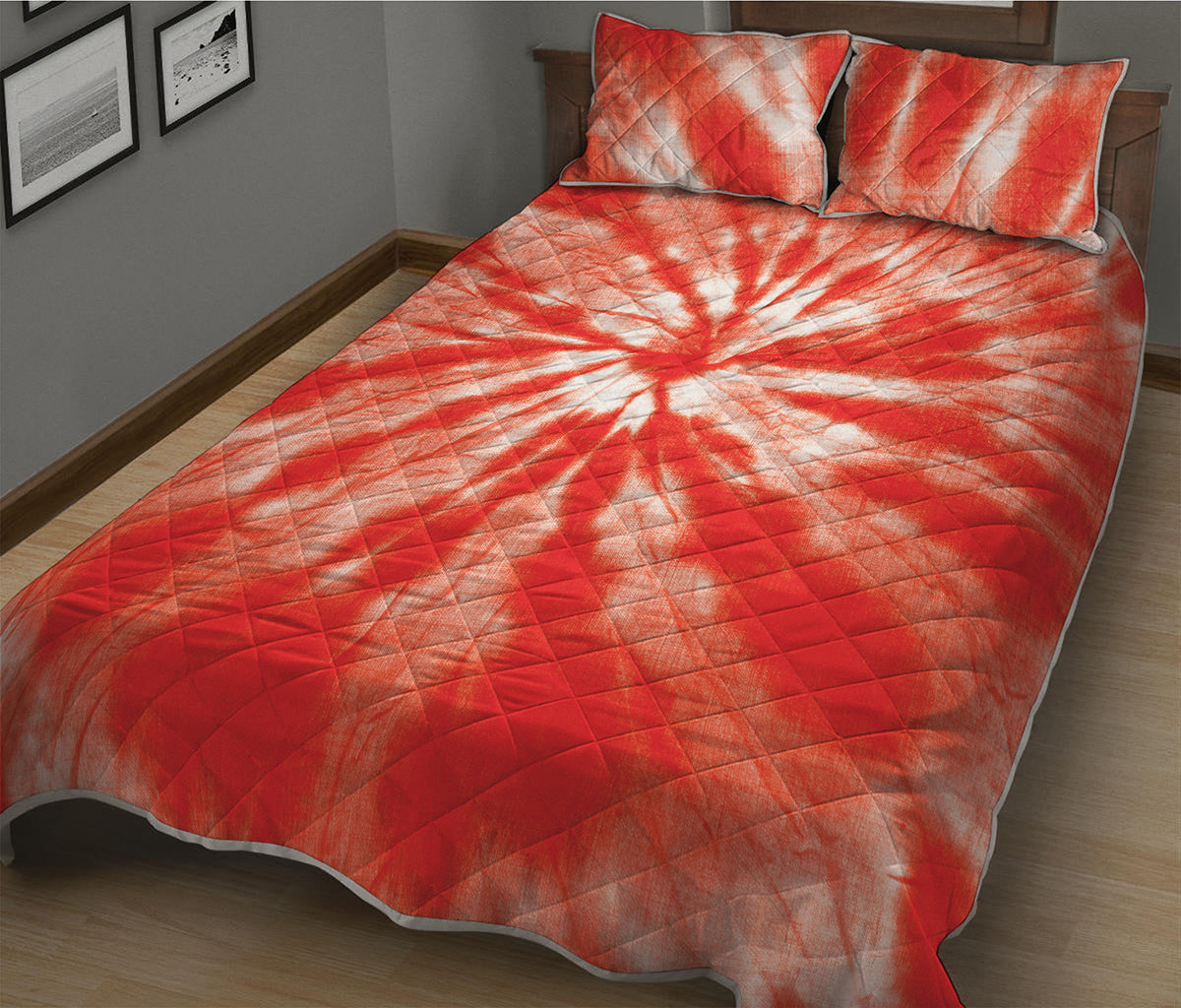 Orange Tie Dye Print Quilt Bed Set