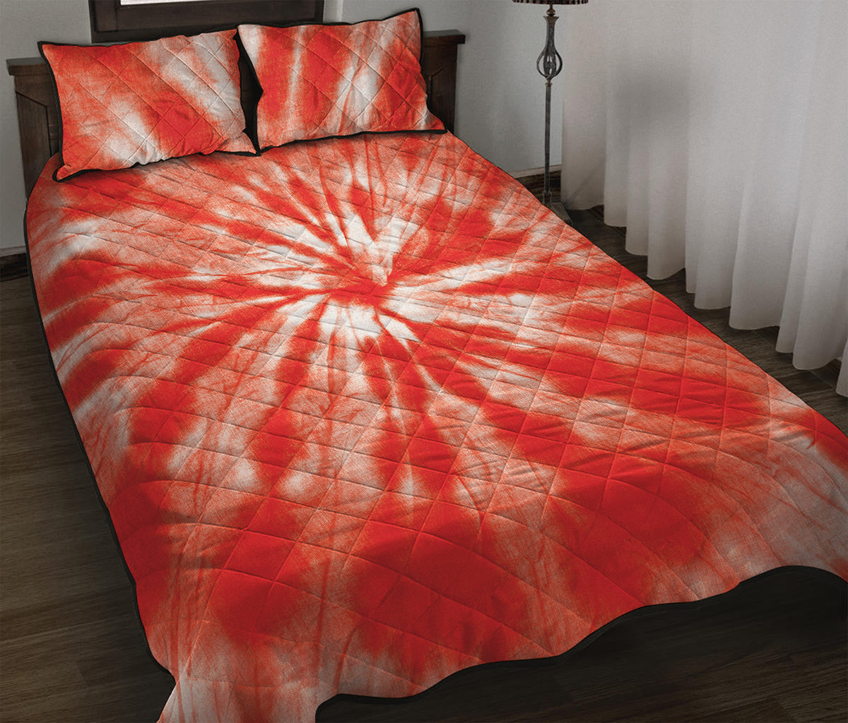 Orange Tie Dye Print Quilt Bed Set