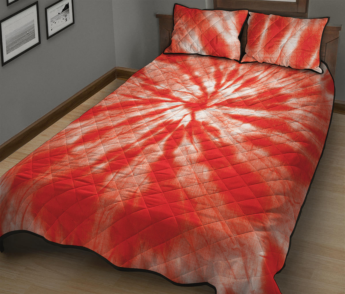 Orange Tie Dye Print Quilt Bed Set