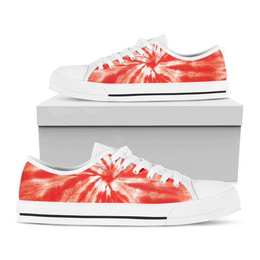 Orange Tie Dye Print White Low Top Shoes