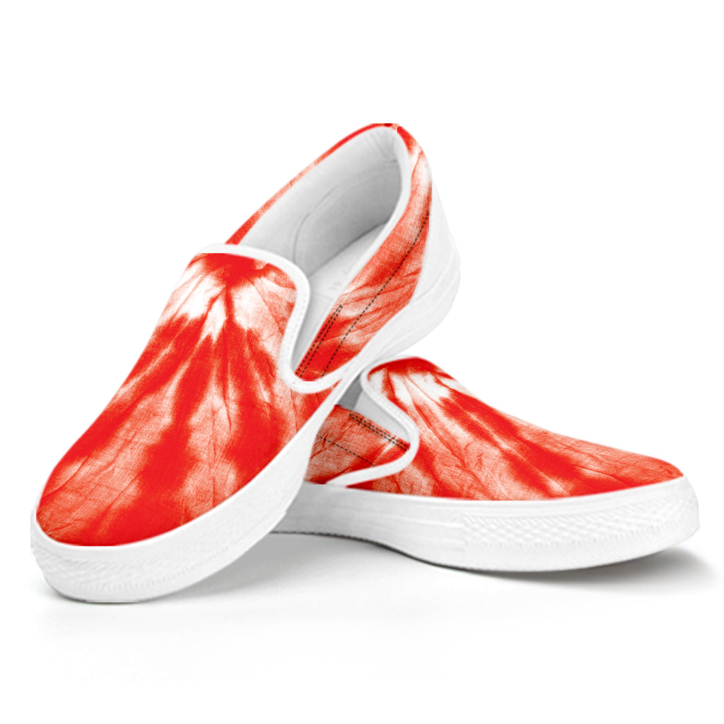 Orange Tie Dye Print White Slip On Shoes