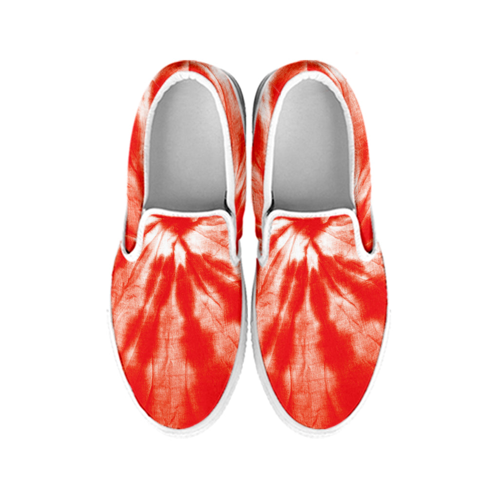 Orange Tie Dye Print White Slip On Shoes