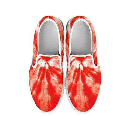 Orange Tie Dye Print White Slip On Shoes