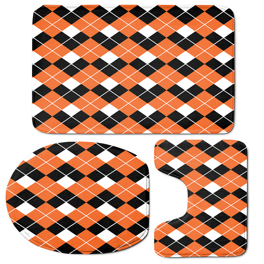 Orange White And Black Argyle Print 3 Piece Bath Mat Set