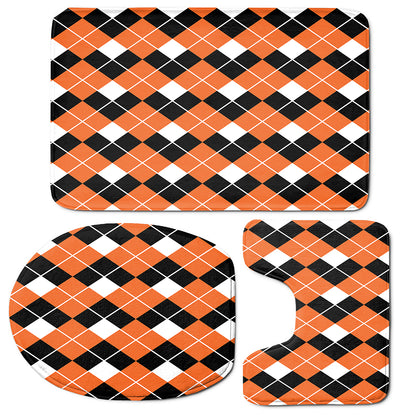Orange White And Black Argyle Print 3 Piece Bath Mat Set