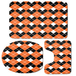 Orange White And Black Argyle Print 3 Piece Bath Mat Set