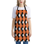 Orange White And Black Argyle Print Apron